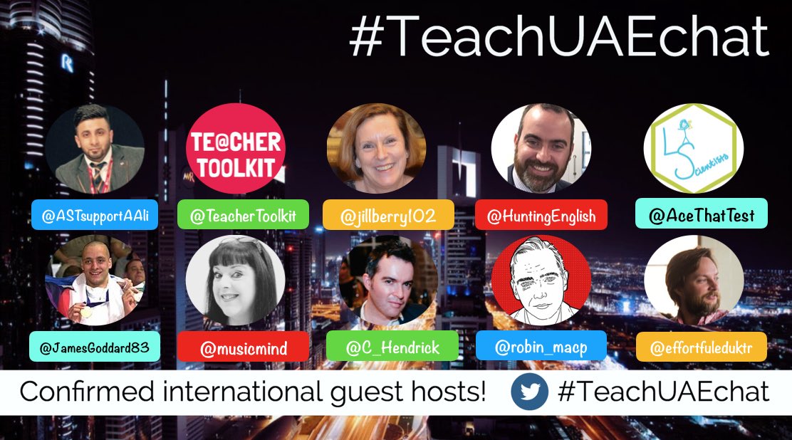 KateJones_teach's tweet photo. I am very excited to announce an incredible line up of amazing international guest hosts for #TeachUAEchat - teachers, leaders, authors, researchers &amp; even an Olympian! 🇦🇪 Dates &amp; more info to be revealed soon as well as more guest host announcements ... https://t.co/BeurEfBMso