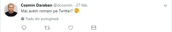 TrifMihaela's tweet photo. @dcosmin Daca pana si Twitter vrea sa iti traduca tweet-ul din portugheza cred ca e clar. https://t.co/46PAtQO3S3
