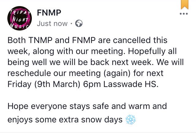 FnmpMidlothian's tweet photo. Both sessions cancelled. Stay safe and warm and enjoy some bonus snow days ❄️❄️❄️ #TheBeastFromTheEast https://t.co/7jsPNEaEls