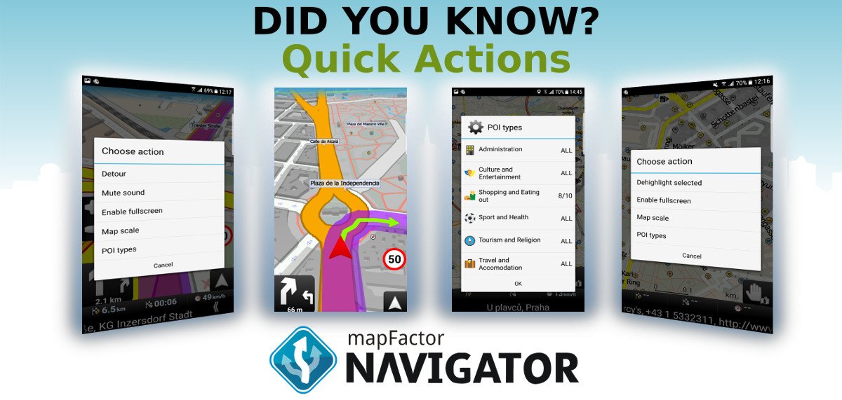 mapfactor's tweet photo. DYK? New quick actions in #Navigator 3.1 (#Android) appear after a long click on the screen either during navigation or while viewing the map.
Have a look at the new actions you can make use of:
https://t.co/aXKzOTqg1v
#mapfactor #gpsnavigation #GPS https://t.co/2On4R1VMu6