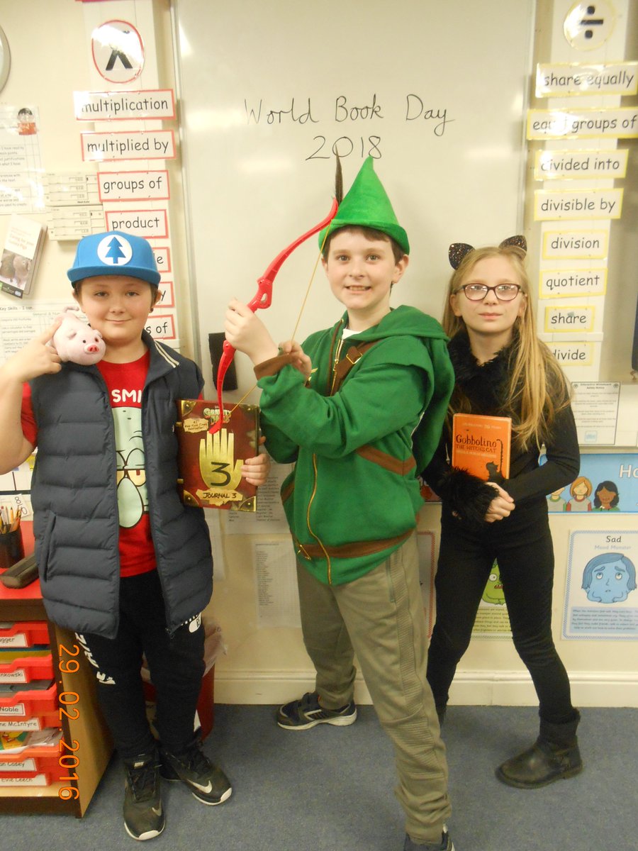 Hemsworthclass's tweet photo. IT'S WORLD BOOK DAY 2018!!!!!!!!! This is how @Hemsworthclass have dressed up this year. We all love reading 📚. Today we are doing lots of fun activities including the book swap, book trail, character descriptions, whole school story and receiving the £1 book token. https://t.co/2ByZW8vV2Q