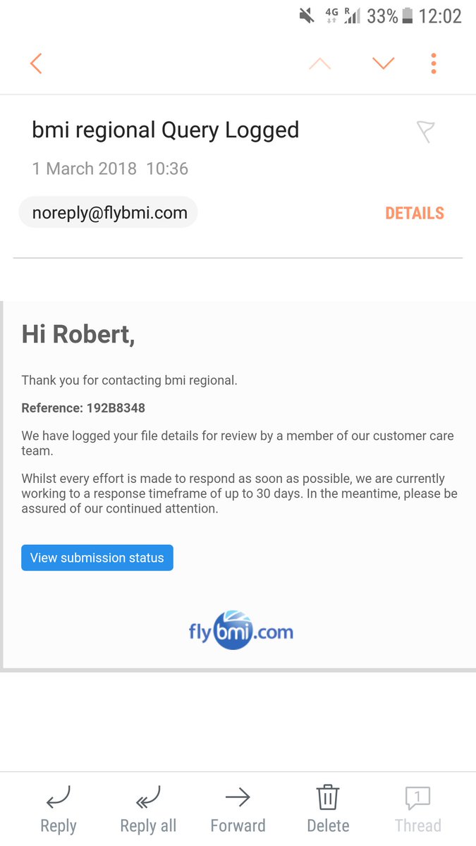 BobGriffJones's tweet photo. Slowest customer service in the world?! After cancelling my flight you'll respond to my query in the next THIRTY days... my flight is in 2 weeks 🤔 @bmiregional https://t.co/DKF8rXWY7L