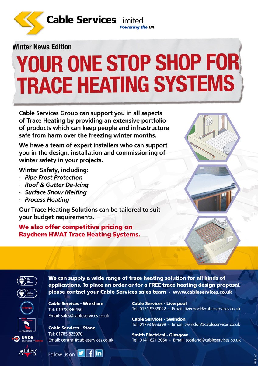 Cable_Services's tweet image. Have you prepared for these freezing conditions?  We provide an extensive range of Trace Heating Systems to protect infrastructure from harm over the freezing winter months.  #traceheating #frostprotection email marketing@cableservices.co.uk lnkd.in/gpavxZr