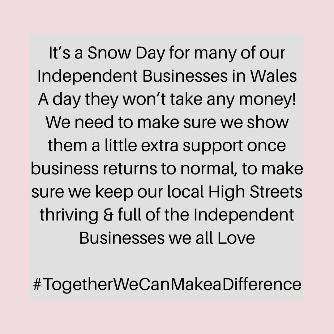 It’s really important we show a little extra support &amp; spend a few extra pounds in our Local Independent Businesses!
#snowday #wales #stdavidsday #supportlocalbusiness #businessasusual #spendlocal #makethedifference #keepitlocal #useitorloseit #shoplocalwales #doyourbit #retweet