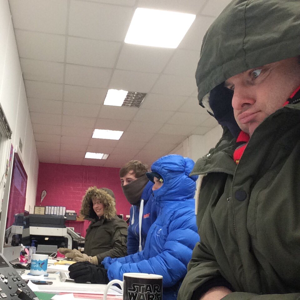 scribbleandink's tweet photo. It’s going to take more than a cold office to stop us from our screens!

#nosnowflakes #snow #werecold https://t.co/mgE4O7ZaUg
