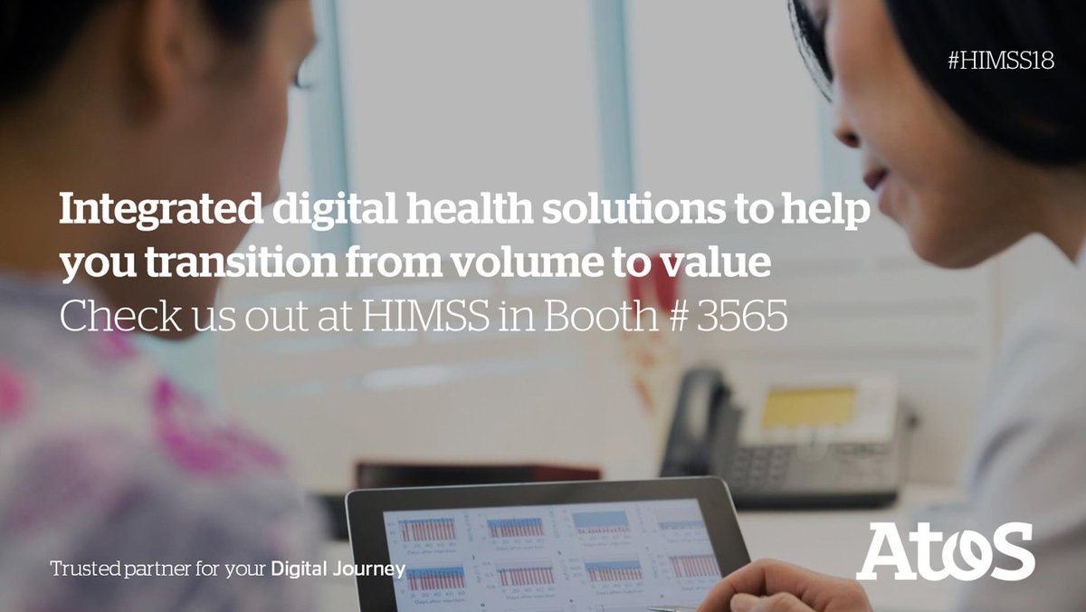 With 25 years of U.S. healthcare experience, <a href="/Atos/">Atos</a> delivers the technology, business and patient-focused insight to help healthcare companies transition from volume to value-based healthcare. Visit us at #HIMSS18 and book your demo today: bit.ly/2HWg94M