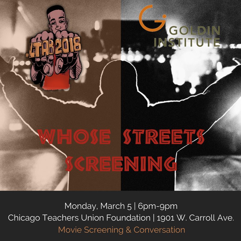 GoldinInstitute's tweet photo. We're pleased to partner with @YoungChiAuthors in hosting this film screening and conversation with @WhoseStreetsDoc Director @sabaahfolayan and a performance by @wowtashawow #Ferguson #solidartity #LTAB2018 RSVP HERE: https://t.co/pH9pMigM6d https://t.co/Ys5qvUxSSL