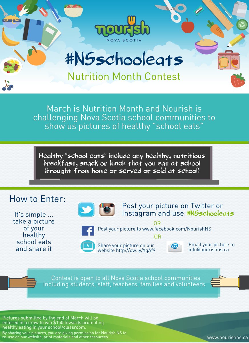 NourishNS's tweet photo. March is #nutritionmonth! Each year schools & families celebrate with fun new activities, snacks & lessons. Share your healthy celebrations on social media using #NSschooleats to enter to win $150 to support healthy eating in your classroom! https://t.co/TQJizg9h18 https://t.co/GzobBauucz