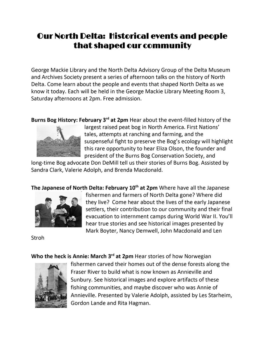 delta_museum's tweet photo. Delta Museum and Archives Society
A reminder that the third of three North Delta history talks "Who the heck is Annie?" is being presented at the George Mackie Library this Saturday. https://t.co/aux8ZmtUCB https://t.co/nLsXH1mZan