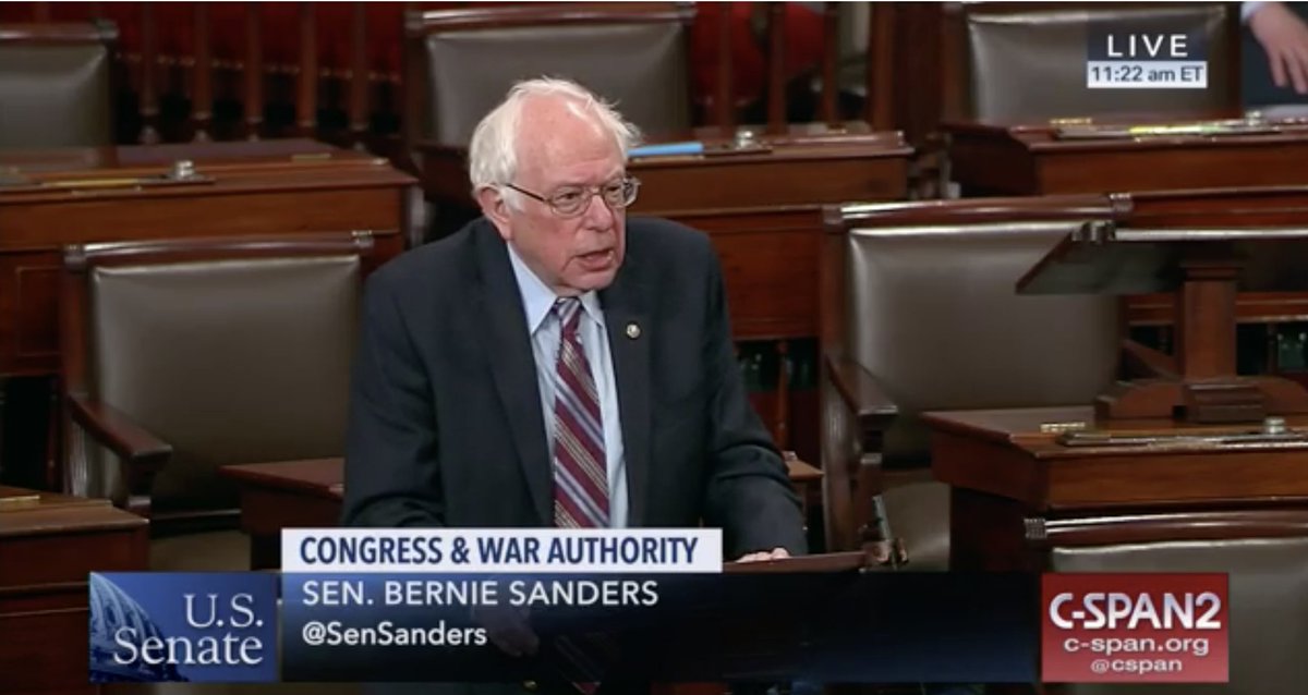 SenSanders's tweet photo. If the president or members of Congress believe that support for the war in Yemen is in the U.S. interest, and that we should be involved in it, let them come before Congress, make their case, and let us vote on it.
https://t.co/cmNfriVmuB https://t.co/DRbUrc96AB