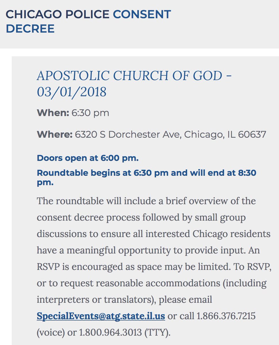 Woodlawn Community! Join us TONIGHT (3/1) at 6pm for a Chicago Police Consent Decree Community Roundtable.