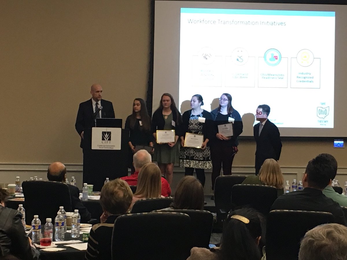 KilburnGISA's tweet photo. Way to go @sierra_gisa @alaird_gisa @heatherm_GISA @ASanders_gisa from @GIAcademy to earn their @CIFTtweets credential at the Ohio Food Industry Summit. Presented by @RyanDBurgess1 from the @OhioOWT. @JoshuaAJennings @FoudrayGISA https://t.co/YqMFqmz7d2