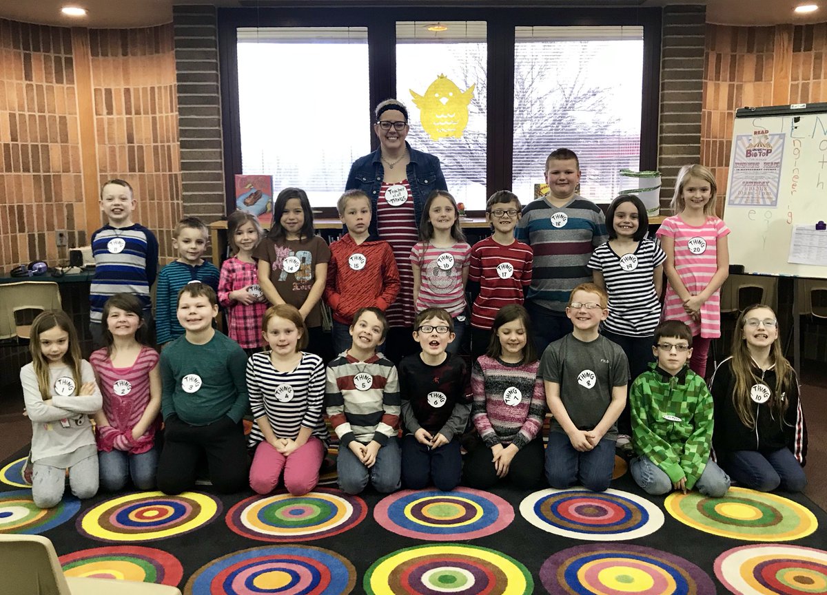 McVay2ndGrade's tweet photo. Happy Thursday from Things 1-20! 📚 #DrSeuss #CatInTheHat #TeacherOfAllThings #WearStripes #ReadAcrossAmericaWeek https://t.co/OwmjmjTyYN