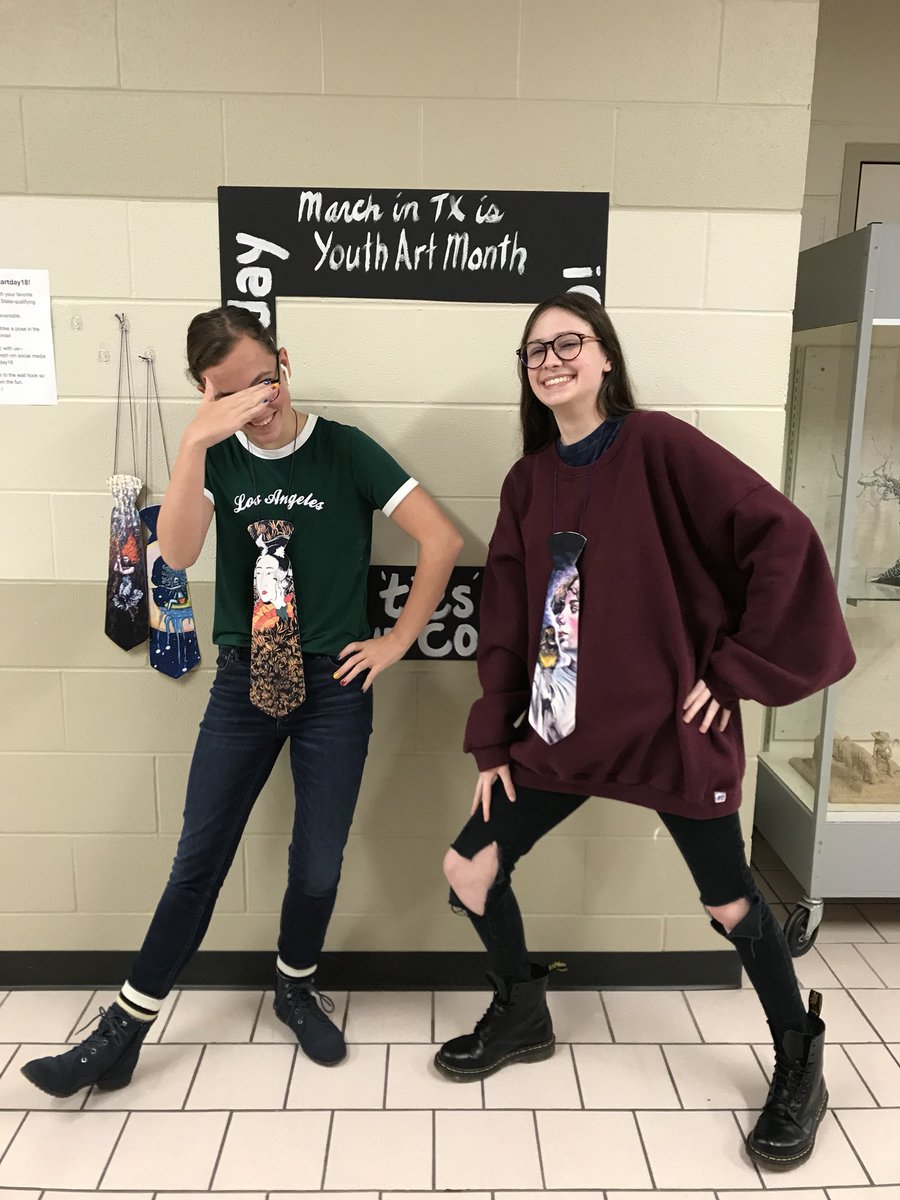 TWHS_ArtDept's tweet photo. Bella and Holly sporting art ties! #bigartday18 #arttiesustogether #conroecreates @ConroeFineArts https://t.co/9TVNdFqX8O
