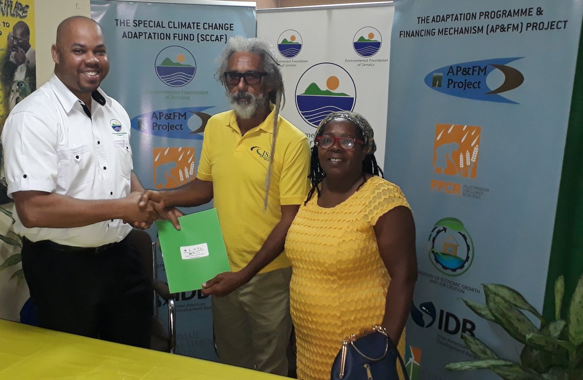 The_EFJ's tweet photo. Jamaica Surfing Association receives their grant agreement #SCCAF, #IDB, #MEGJC, #PPCR #CIF #AP&FM. Project title "Protection of Important Eco Surf Tourism from increased coastal erosion from Climate Change" https://t.co/bT7iK7hk8D https://t.co/lSXR7Bf6v3