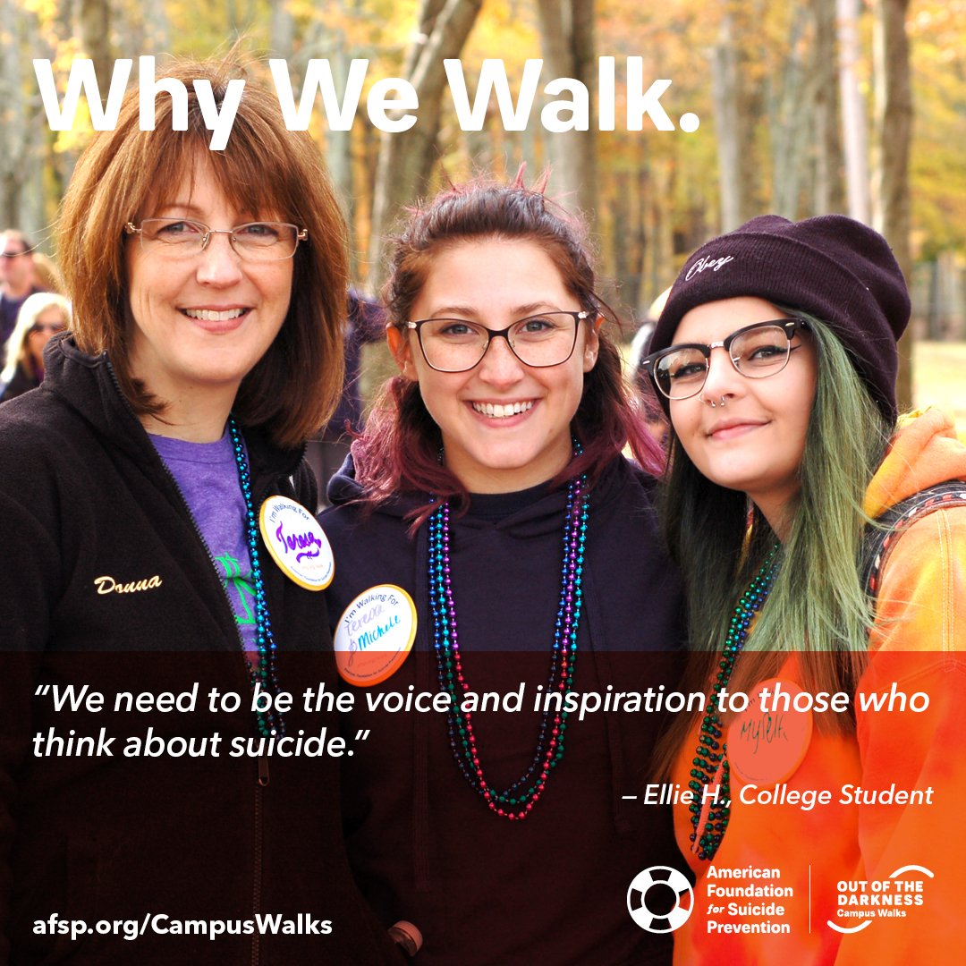 Calling all college students who want to raise awareness for #suicideprevention! This weekend kicks off the #OutoftheDarkness Campus Walk season with 7 walks in 6 states.

Find a campus walk near you at campuswalks.org