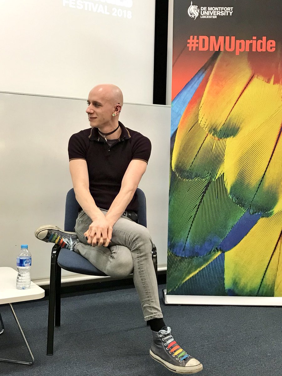 dmuleicester's tweet photo. One of the biggest challenges Roly has faced was dealing with the backlash and death threats after a video was made about them questioning their gender identity, which went viral #CeX18 #DMUpride https://t.co/8KkdIOKHEy