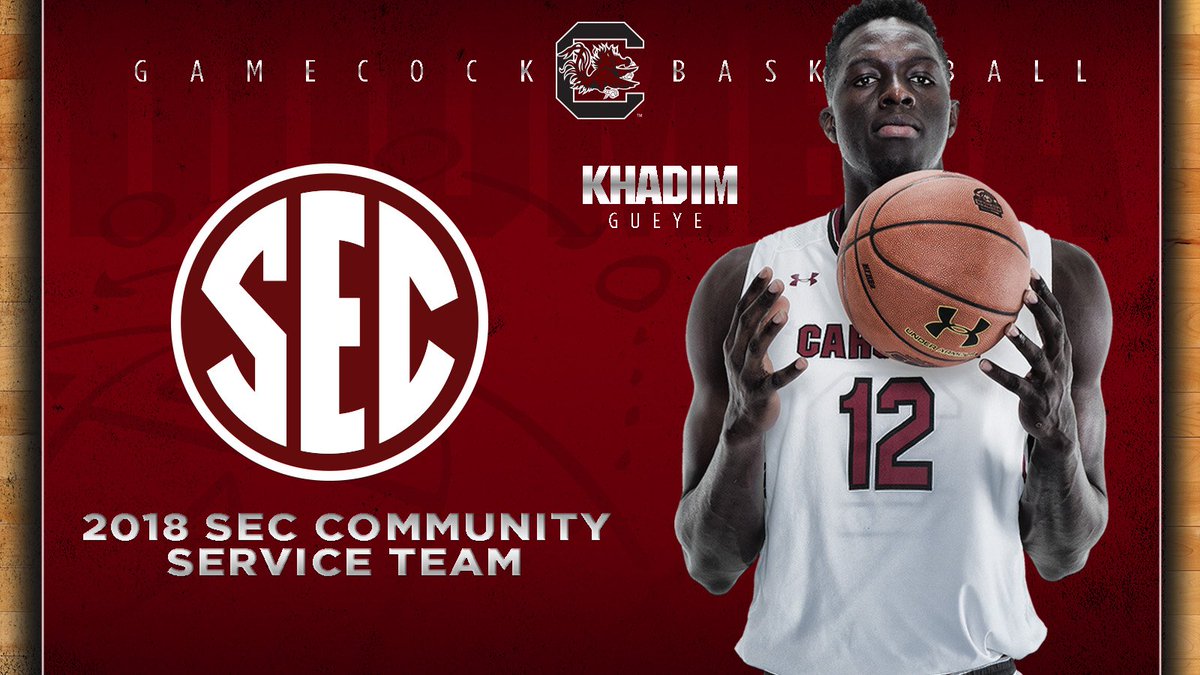 GamecockMBB's tweet photo. Congrats to @khadim_gueye50!! He was named to the 2018 @SEC Community Service Team today! #Gamecocks 🏀🐔🤙

https://t.co/ClWdiZxvKT https://t.co/aymOj1ATEy