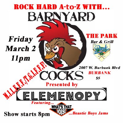 barnyardcocks's tweet image. Tomorrow nite The Park Bar in ! It's goin down! Be there or be left out! 11pm set! Come early and rock out with the Beastie Boys! #whatsthatnoise #barnyardcocks #rockandroll #theparkbar #955klos