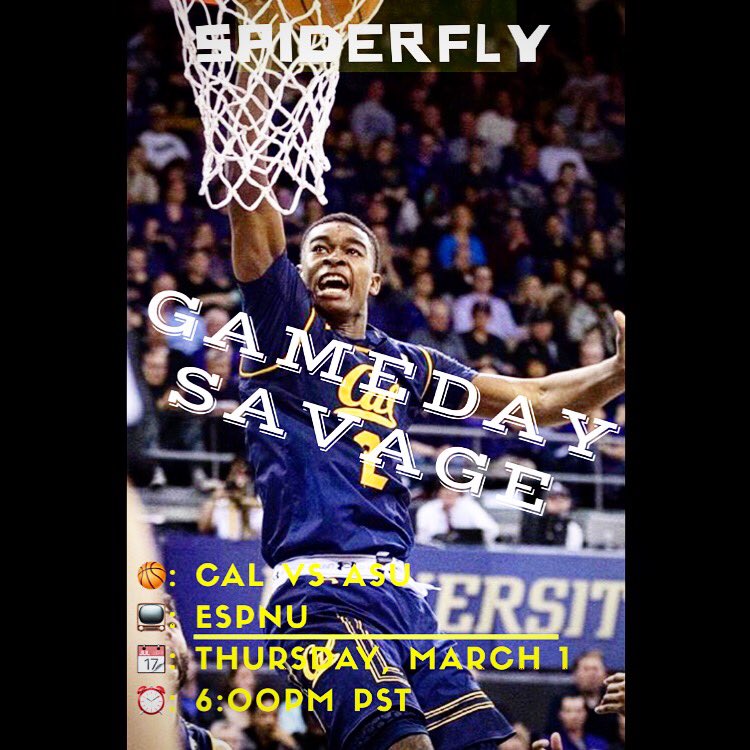 TheSpiderFlyFX's tweet photo. ๐จGAMEDAY SAVAGE๐จ
๐: CAL VS ASU
๐บ: ESPNU
๐: THURSDAY, MARCH 1st
โฐ: 6:00pm PST
๐: Wellโs Fargo Arena
@juhwanhd2 @CalMBBall
#TheSpiderFly ๐ท-๐ซ#BewareOfTheBite #DefendOrDie
#GoBears๐ป๐๐ https://t.co/Ri1c7SKKMu