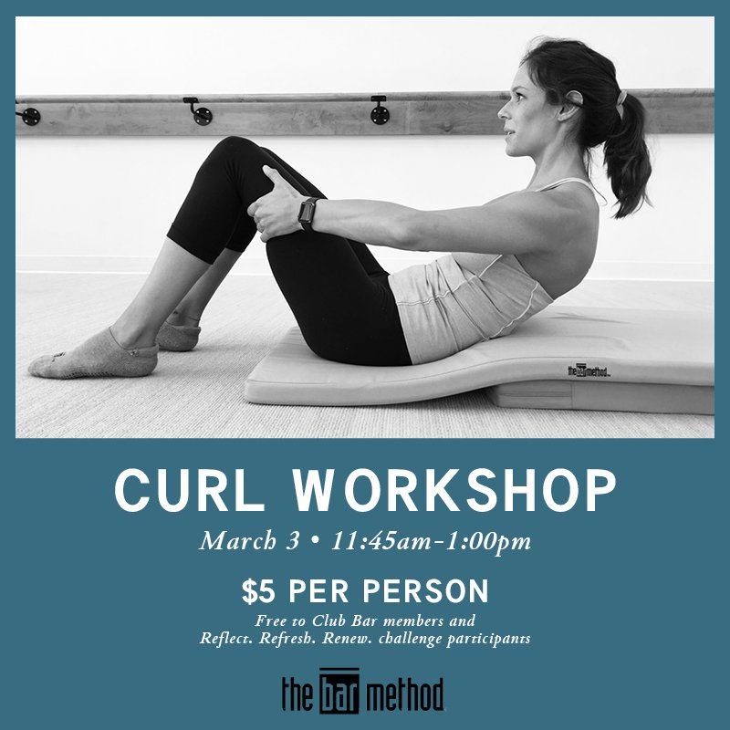 BarMethodTampa's tweet photo. Come to this workshop on Saturday to learn more on how to maximize CURL section of class 👉🏽Sign up in app or email Studio👈🏽 | #ReflectRefreshRenew #TakeTheOption #CurlWorkshop https://t.co/lgovcCIJf5