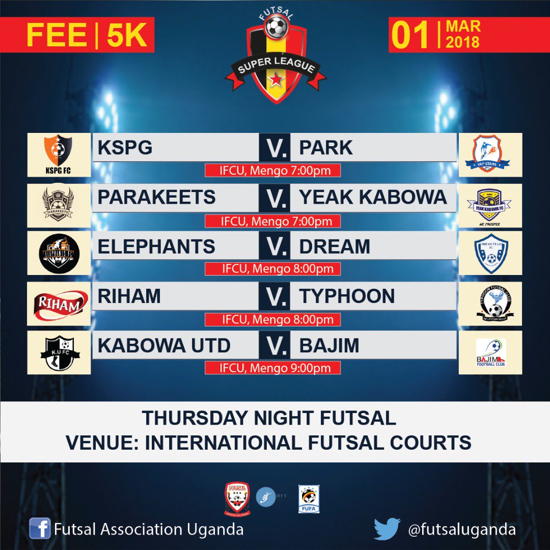 FutsalSupaLiigi's tweet photo. π₯π₯π₯D-DAY π₯π₯π₯
Follow all the match day highlights
#FSLLive
#FutsalTrendUg https://t.co/PVRDNR6lgf