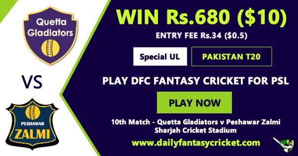 Cric_fantasy's tweet photo. #PSL #Match10 #QGvPZ Join in DFC Special UL (lock-time) League and WIN Big Cash Prizes today!! @DFantasyCricket 
https://t.co/akL8hOA2dD
#DFC #FantasyCricket #PlayMore #WINMore https://t.co/49okDlusLU
