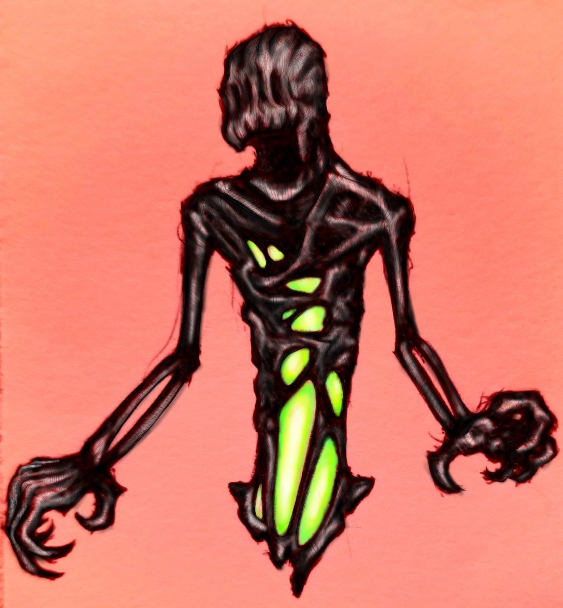 EncryptedSloth's tweet image. Just a doodle. I call it... &quot;Going Down?&quot; #Hellivator #dark #Demon  #hauntedhotel #pen #recycledpaper #note8