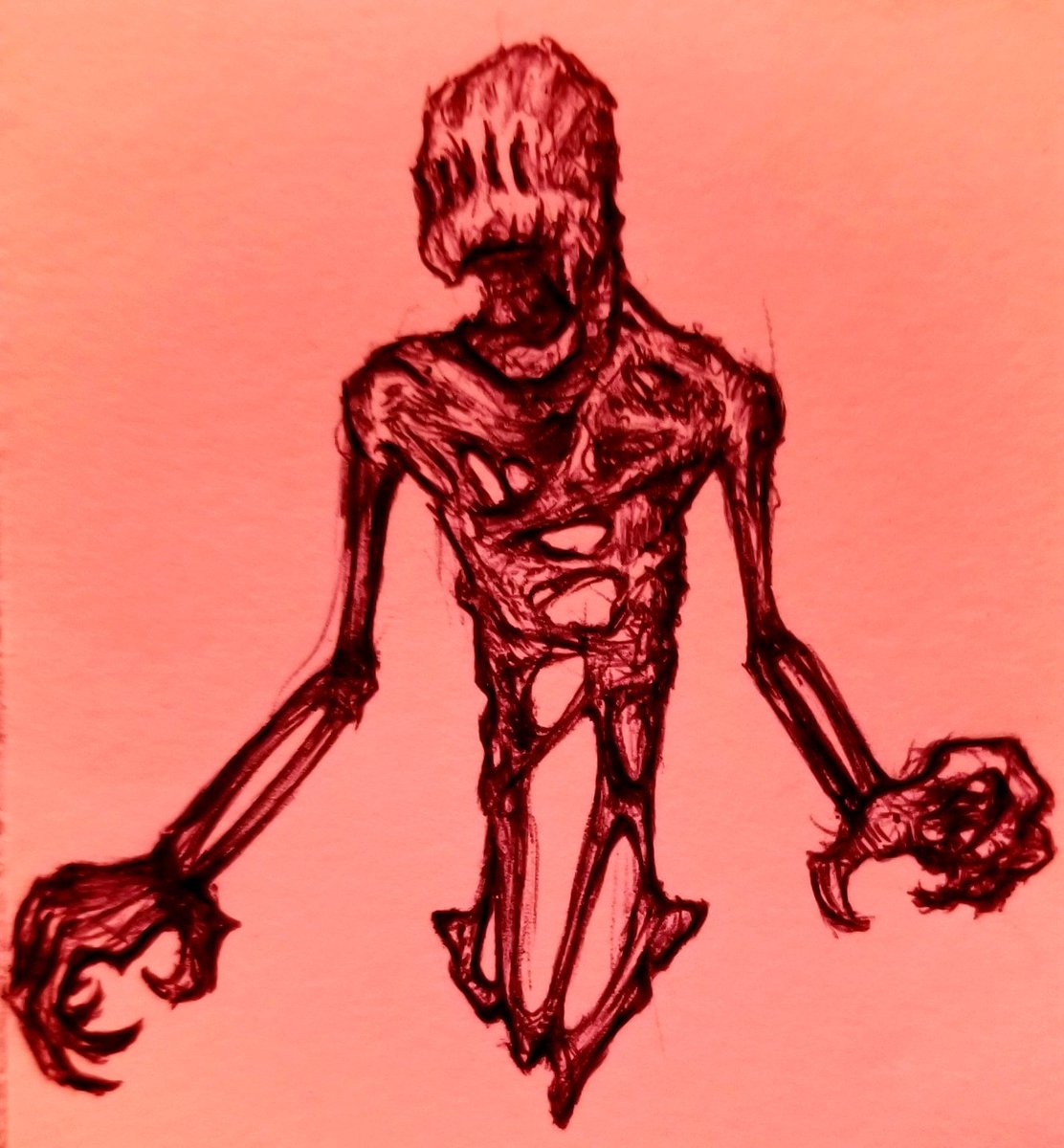 EncryptedSloth's tweet image. Just a doodle. I call it... &quot;Going Down?&quot; #Hellivator #dark #Demon  #hauntedhotel #pen #recycledpaper #note8