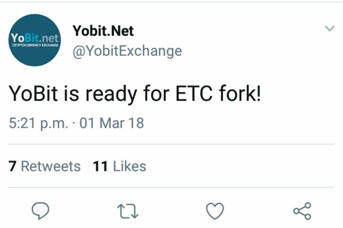 _DrBitcoin's tweet photo. منصة يوبت تعلن دعمها لانقسام ايثيريوم كلاسيك 🚀🚀🚀🚀
@YobitExchange https://t.co/xzuy00rBB7