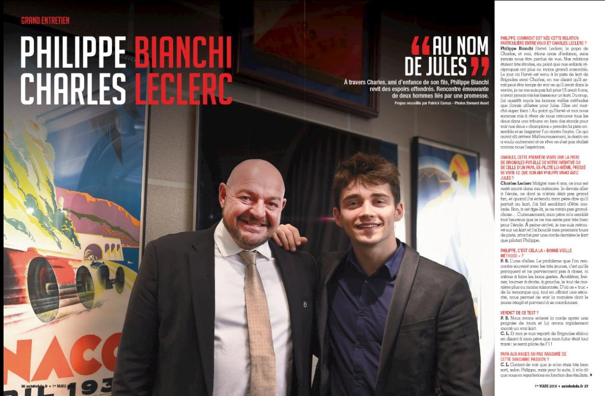 SylvieFrodeau's tweet photo. Interview @Charles_Leclerc et @PhilippeBianchi "Au nom de Jules" dans le magazine @autohebdo qui parrait aujourd'hui (désolée, capture d'écran, c'est pas très lisible 😕) 
#JB17FOREVER ❤️ https://t.co/bi3LC128lJ