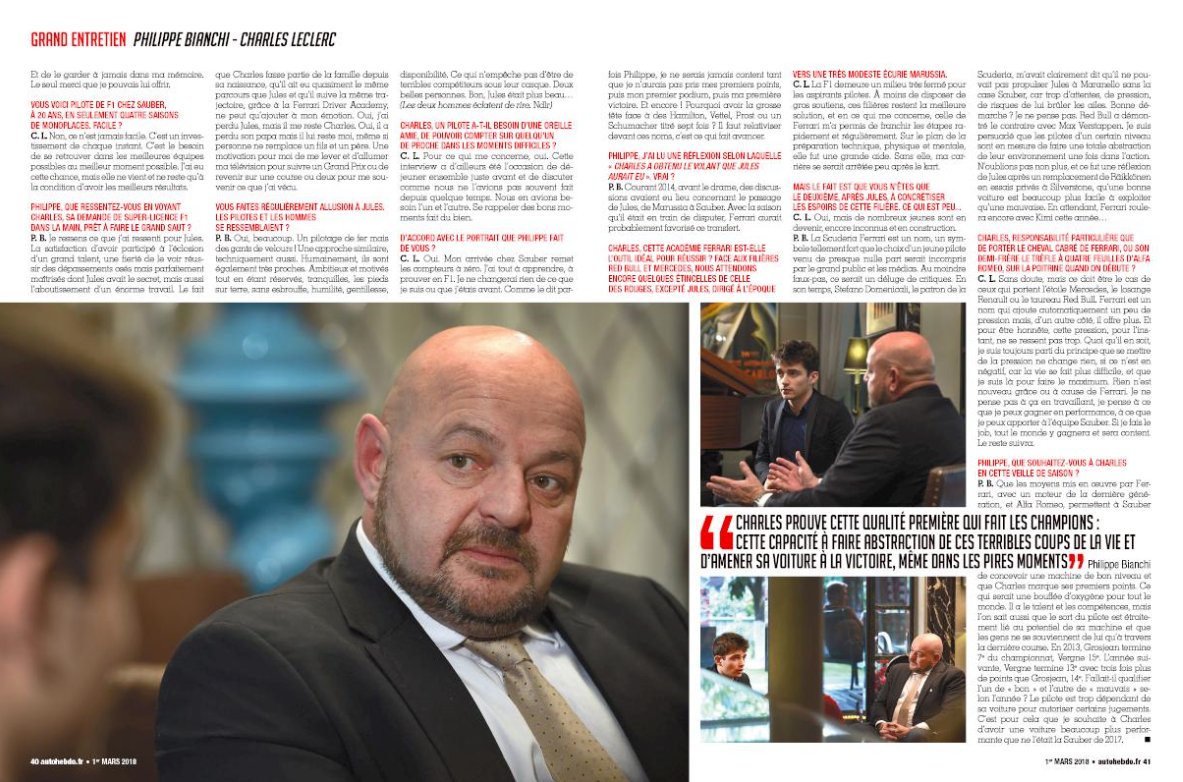 SylvieFrodeau's tweet photo. Interview @Charles_Leclerc et @PhilippeBianchi "Au nom de Jules" dans le magazine @autohebdo qui parrait aujourd'hui (désolée, capture d'écran, c'est pas très lisible 😕) 
#JB17FOREVER ❤️ https://t.co/bi3LC128lJ