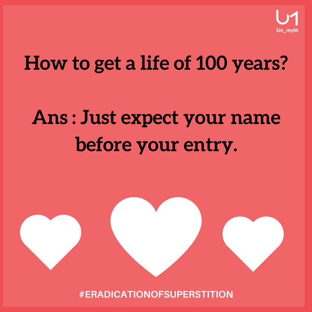 myth_un's tweet photo. There should be no doctors If somebody's name can make their life of 100 years.

#unmyth #eradicationofsuperstition #superstition #facts #oldwivestales #taboo#lucky#unlucky https://t.co/OPnc9Zm93W