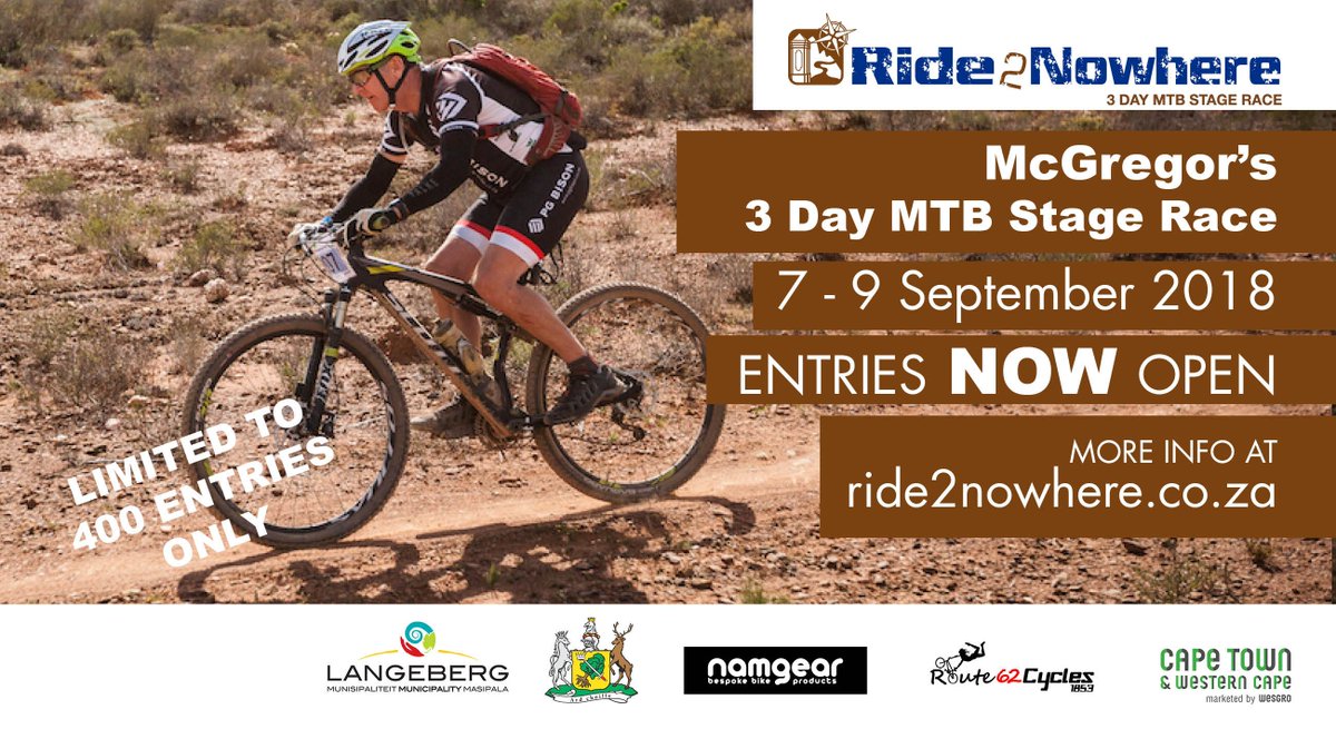 ICYMI
#Ride2Nowhere Entries NOW OPEN. 
7 - 9 September 2018.  
Visit buff.ly/2oysdAk for race details.