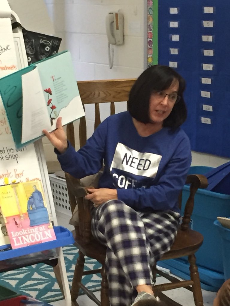 Angelucci_1st's tweet photo. @slclark61 popped in to read us her favorite #DrSeuss book! #TheSleepBook on #PajamaDay! @PThiessen_LCPS https://t.co/01Eq7kRX9W