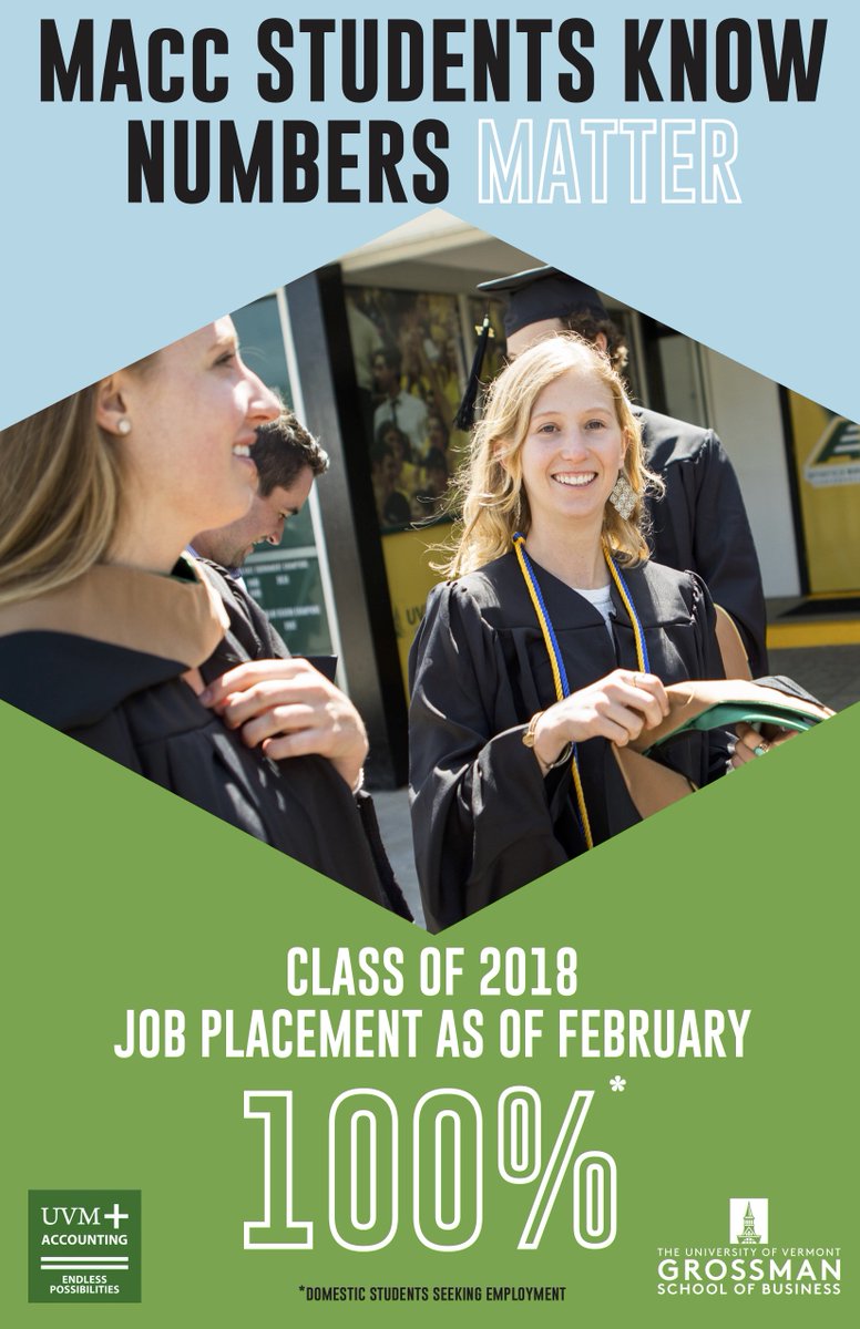 UVMBizSchool's tweet photo. Not that we're bragging, but in February 100% of our US based MAcc accounting students have already accepted job offers...we do careers https://t.co/TO5CNgYU6M #humblebrag #UVM #Careers https://t.co/611BJxbGzE