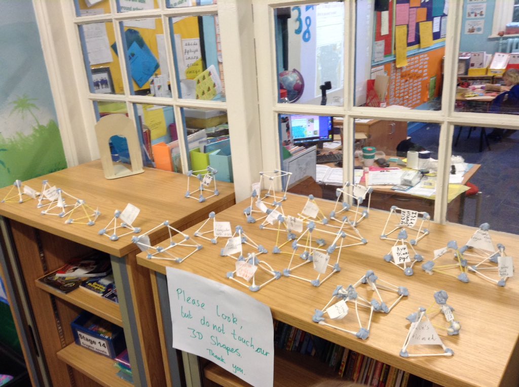 latimerprimary's tweet image. Class PK made 3D shapes using cotton buds and blu tack.  We counted the edges and vertices (corners).  Some of our shapes might need a bit of TLC when we get them home! #ClassPK #maths