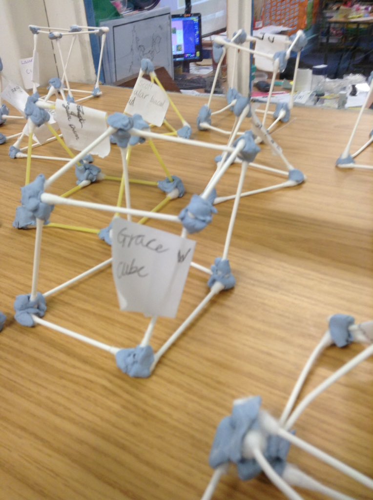 latimerprimary's tweet image. Class PK made 3D shapes using cotton buds and blu tack.  We counted the edges and vertices (corners).  Some of our shapes might need a bit of TLC when we get them home! #ClassPK #maths
