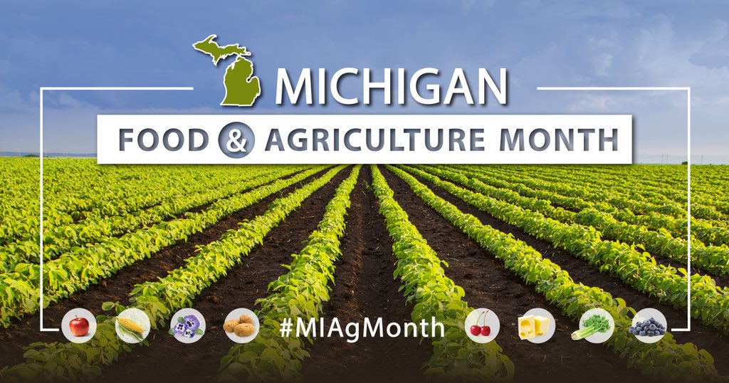 MichDeptofAg's tweet photo. It's Food and Agriculture Month in Michigan! 🍒🥒🍷🧀🍎🌽 🥕 Let's celebrate Michigan’s strong, diverse, and growing food and ag industry! https://t.co/T7rnIkADgy #MIAgMonth https://t.co/LP4CYusOtf