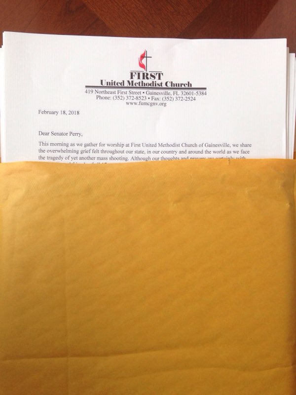 fumcgnv's tweet photo. A new total of 165 letters were mailed to @KeithPerryFL to support legislation banning military-style assault rifles & large capacity magazines. Thank you Bishop Carter and @FLUMC for this challenge! #5000Letters #Parkland #NeverAgainMSD #NeverAgain https://t.co/TRCAUlKuPL https://t.co/6baE06WnIW