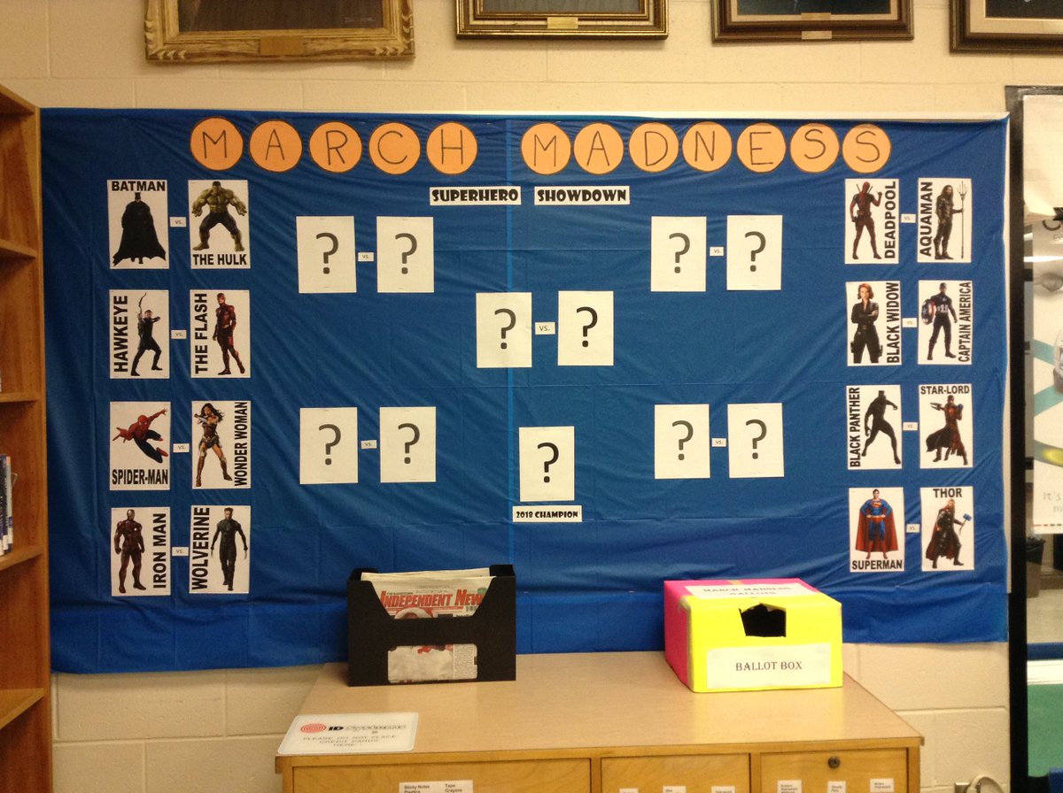 RDHS_Library's tweet image. Get excited, Royals. March Madness is back! This years theme is Superhero Showdown. Your favourite heroes need your votes to move on to the next round. Voting starts Monday! #lkdsb