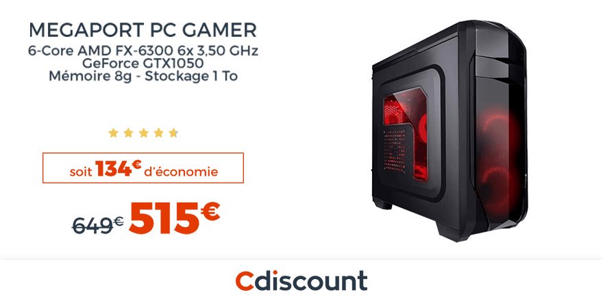 Cdiscount // #CdiscountSoldes on X: 👾 PC Gamer Megaport 6-Core - GeForce  GTX1050 - 8Go DDR3 - 1To à 515€ >  #BonPlan   / X