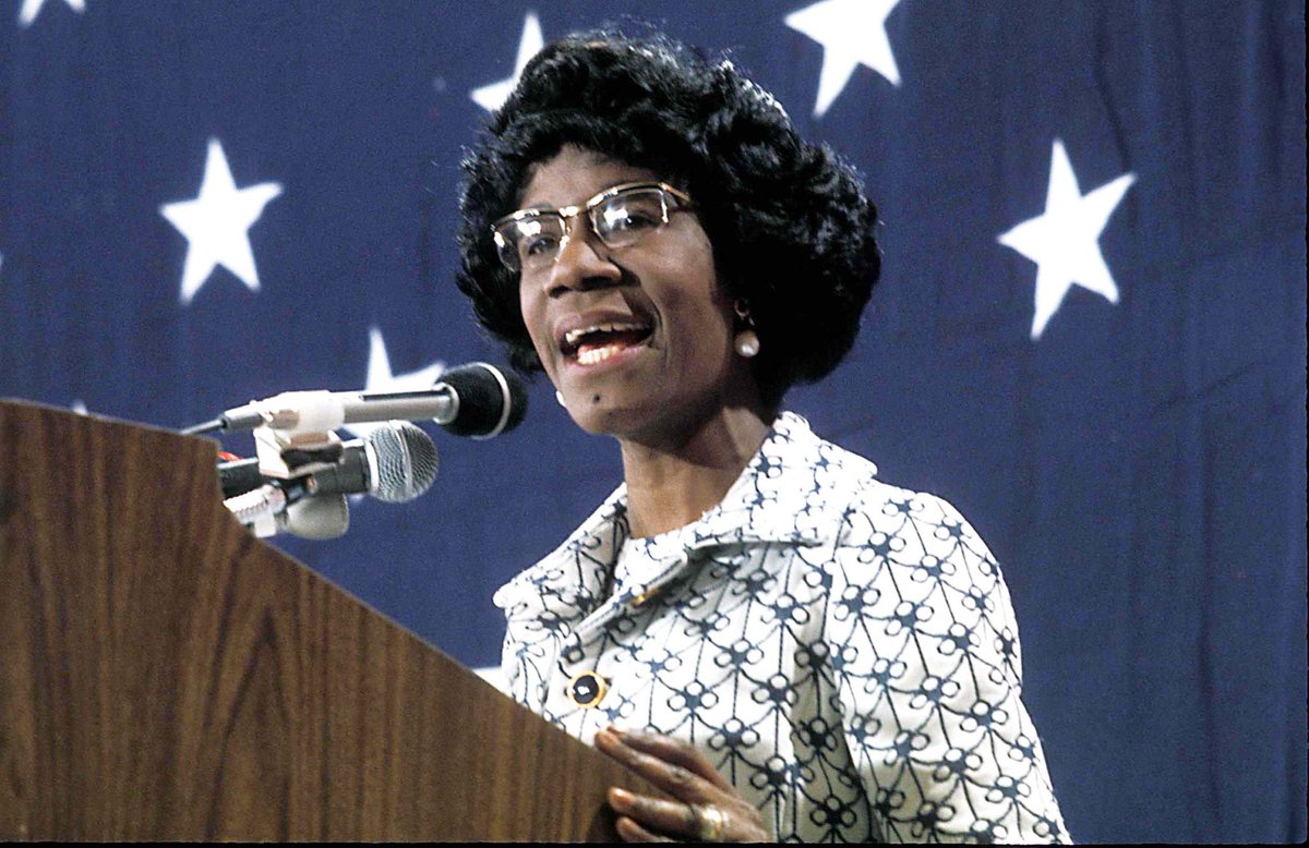 cmclymer's tweet photo. "I don't measure America by its achievement but by its potential."

In 1972, Shirley Chisholm became the first black candidate for a major party's nomination for President of the United States and the first woman to run for the Democratic Party's nomination.

#WomensHistoryMonth https://t.co/4qF5LdrjJp