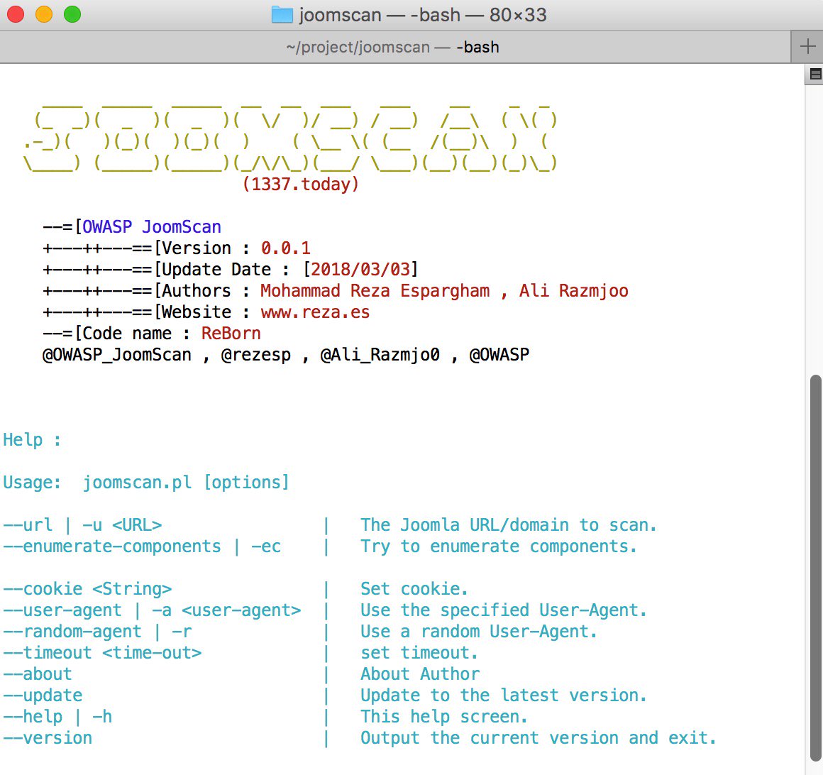 OWASP_JoomScan's tweet photo. .@OWASP #JoomScan with "#Reborn" codename will release soon! https://t.co/QAWZrghB71