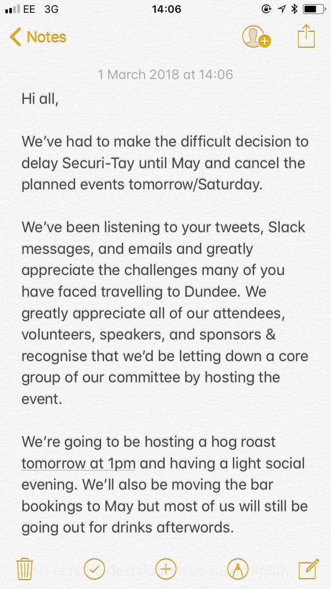 AbertayHackers's tweet photo. We’ve decided to postpone Securi-Tay until May. See attached images for more details. https://t.co/rlGhHQnIWi