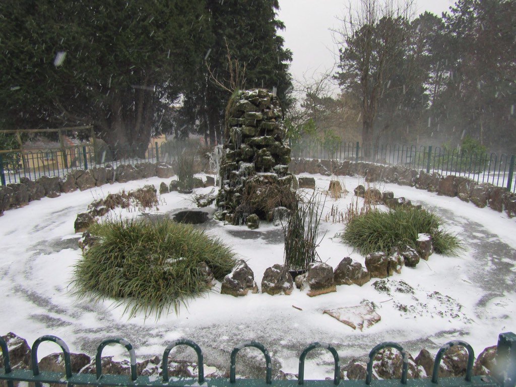 Alexander Park this morning, the fish pond is frozen. @lovepenarth @PenarthTimes @DerekTheWeather