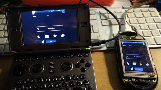 goldelico's tweet photo. #QtMoko basically running on #OpenPandora using latest #Letux-OS kernels. Needs some fine-tuning of course. https://t.co/hcgiHAWgGv