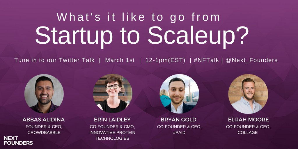 Next_Founders's tweet photo. Want to get the scoop on what it takes to #scale your #startup? Join the Next Founders Twitter Talk TODAY from 12 – 1pm to find out! #NFTalk https://t.co/7r6wU94NJz