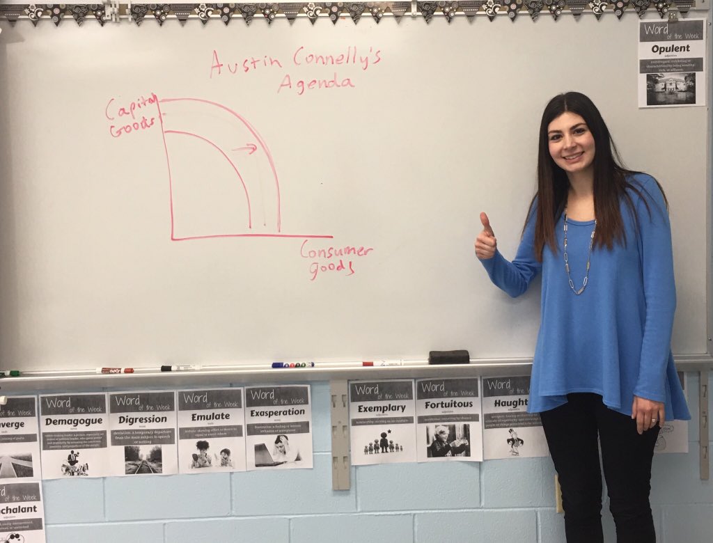 AJCon4Pres's tweet photo. With our economic agenda and the support of individuals like AP Economics teacher Ms. Bevente, our economy will be able to perform at a level that was previously impossible!! Production possibilities are endless #voteAJC https://t.co/edqQdlJyM7