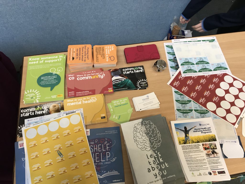 UMHD_YSJ's tweet photo. Just a sample of our resources available in Holgate today, special thanks to @YSJSU_PWD for those fab booklets #UniMentalHealthDay https://t.co/X1t1toe1kI